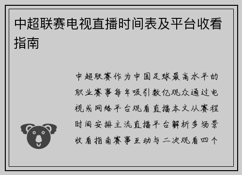 中超联赛电视直播时间表及平台收看指南